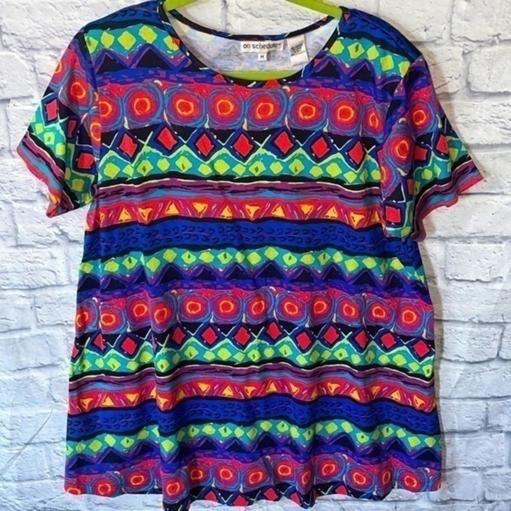 Vintage Neon 90s Retro On Schedule Tunic Top Oversized Pullover Shirt Dress